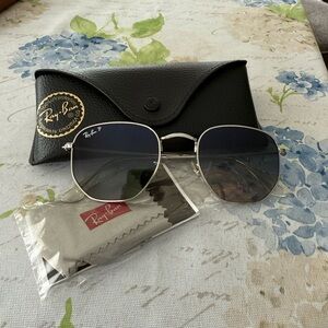 Ray-Ban Polarized Silver Aviator Sunglasses Hexagonal Style